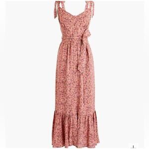 J Crew Floral Smocked Back Tie Shoulder Midi Dress Floral Size 4